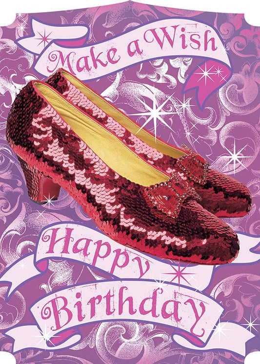 Ruby Slippers "Make a Wish Happy Birthday" Blank Inside Glitter Card